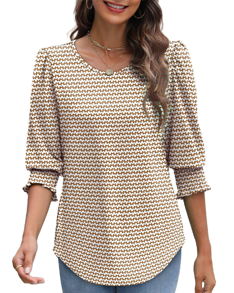 Puff Sleeve Printed Blouse