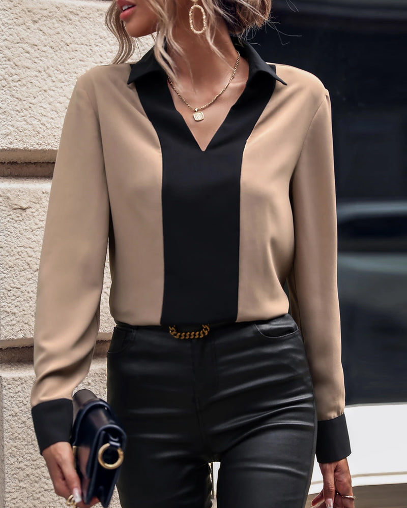 Collar Color-Block Elegant Blouse