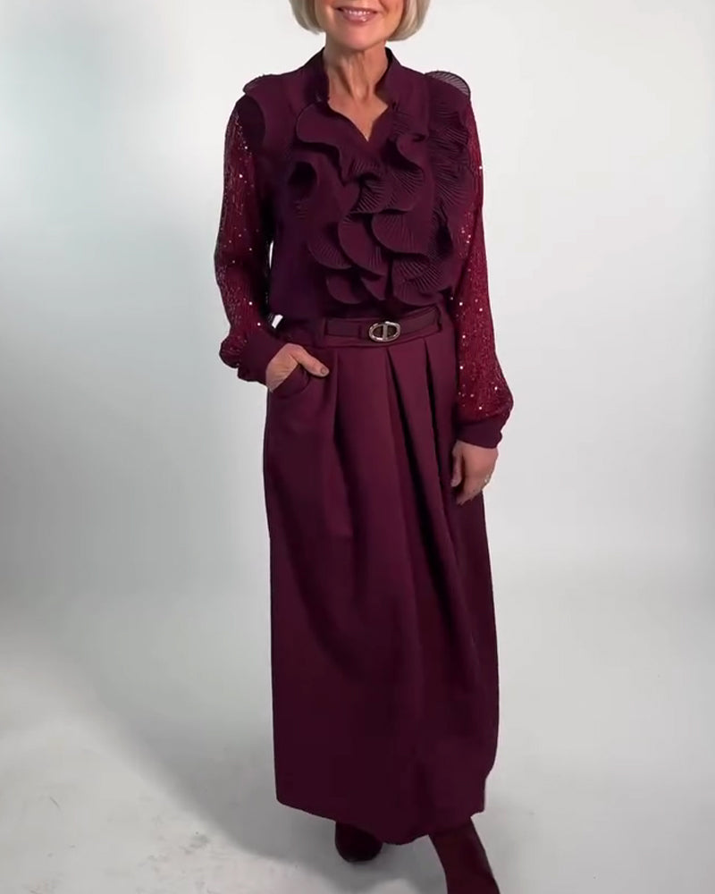 Fashionable Solid Color Ruffled Blouse