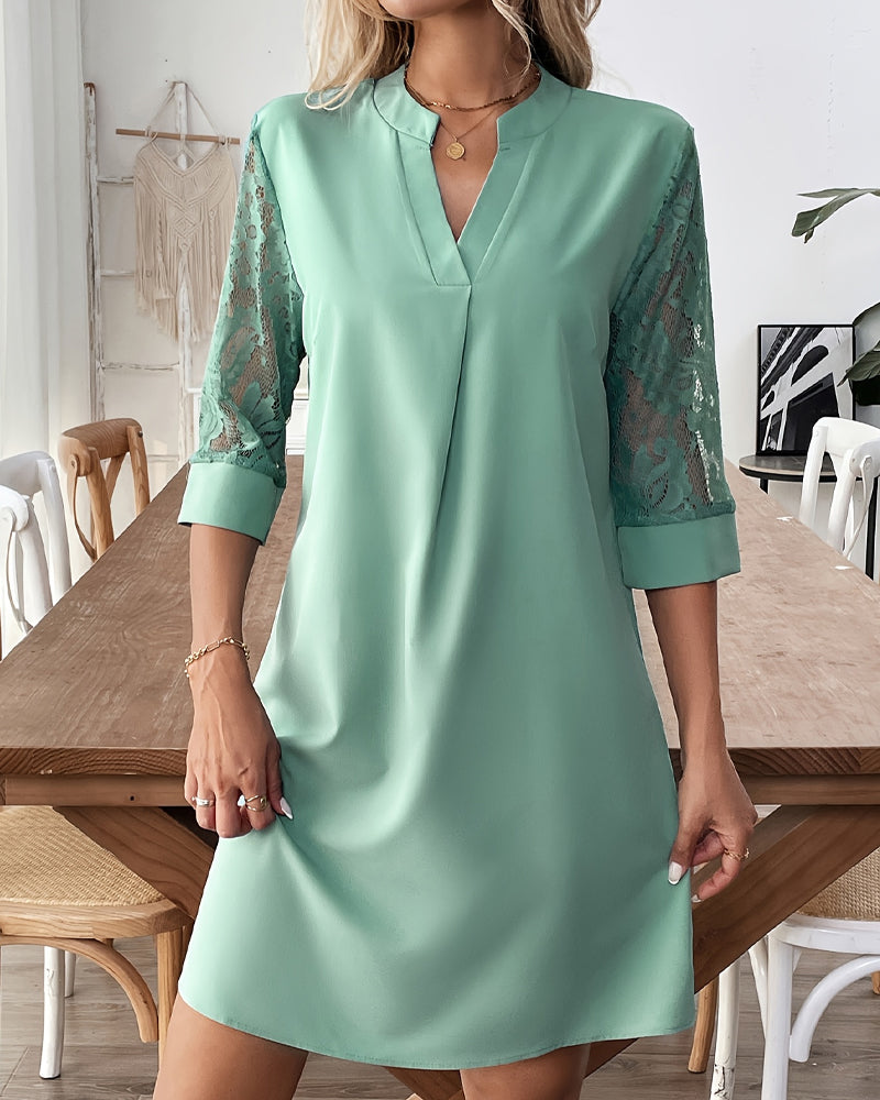 Lace Short-Sleeved Elegant Dress