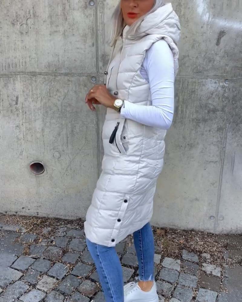 Sleeveless hooded zip-up casual padded jacket