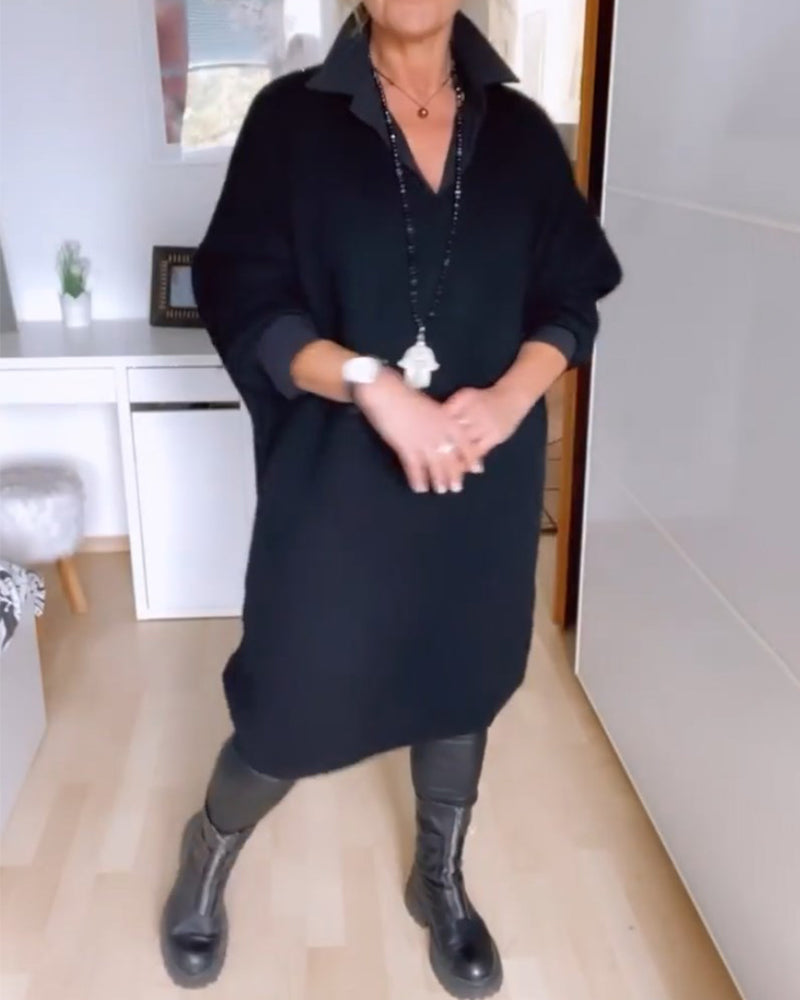 Button solid color casual shirt dress