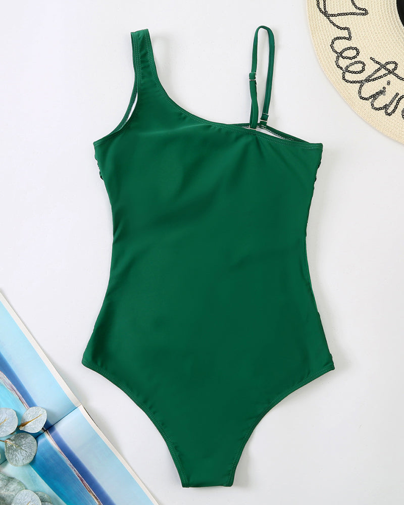 Sexy Spliced Off-Shoulder One-Piece Swimsuit