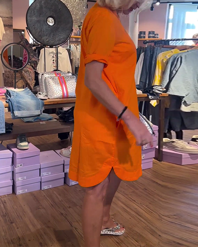 Solid color buttoned casual loose dress