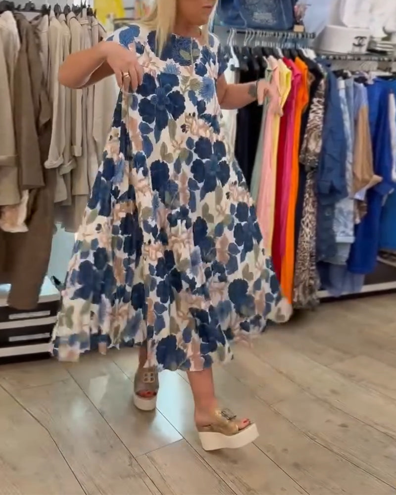 Round Neck Floral Print Elegant Dress