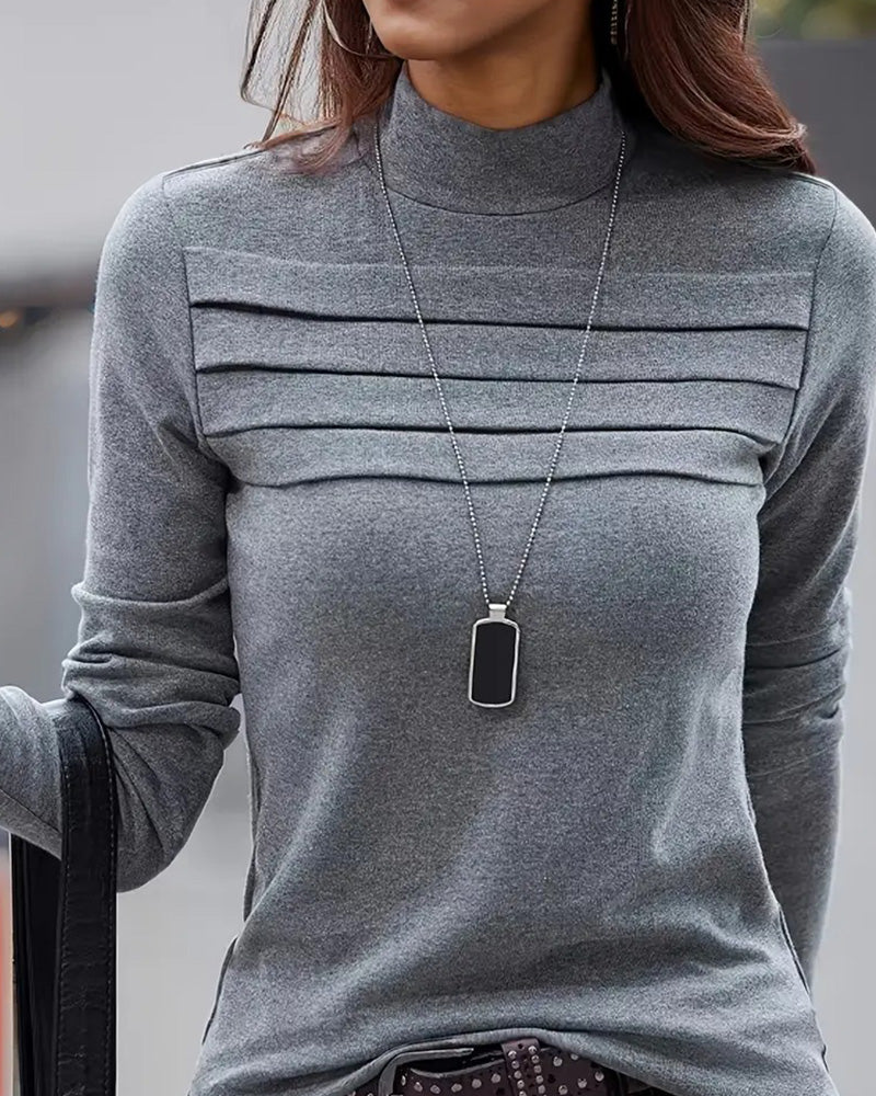 Slim Fit Pleated Long Sleeve Top