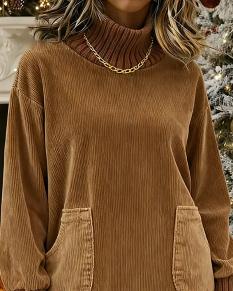 High-Neck Long-Sleeved Retro Dress