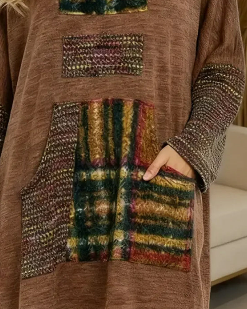 Retro Turtleneck Color-Blocked Dress