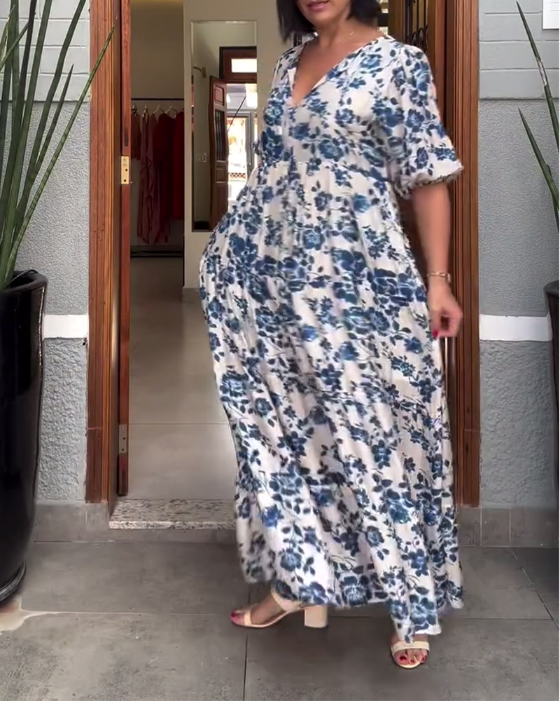 Short-Sleeved Floral Print Dress