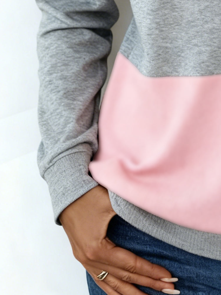 Long-Sleeved Half-Zip Color-Blocked Sweatshirt