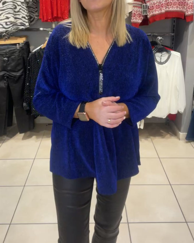 Casual Long Sleeve Zipper Loose Top