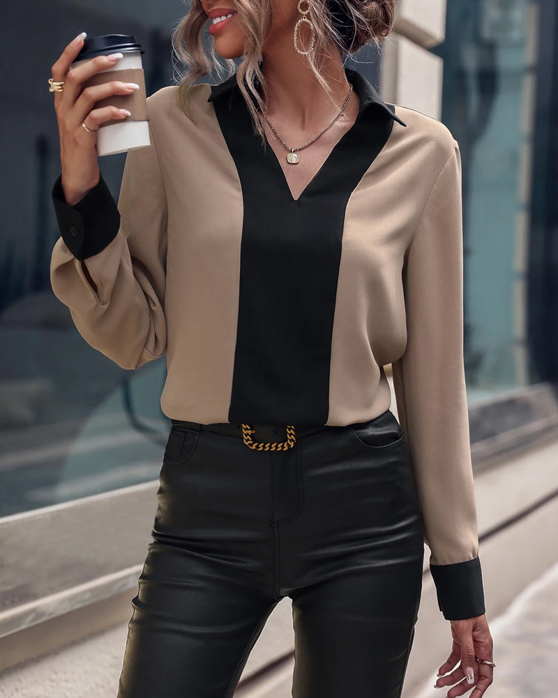 Collar Color-Block Elegant Blouse