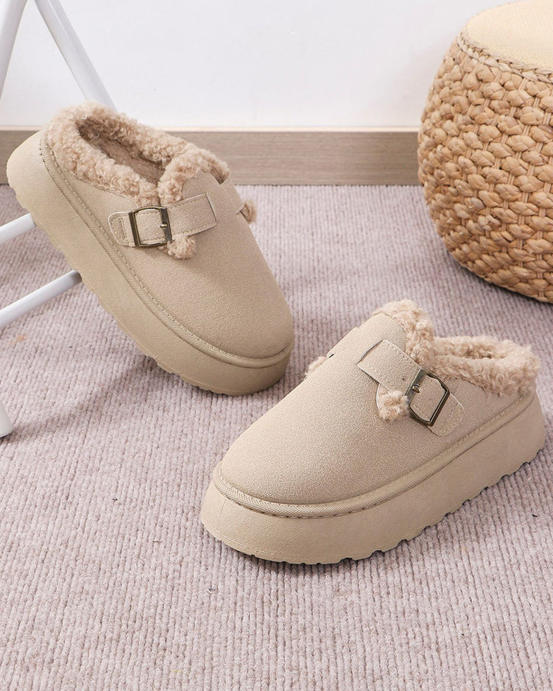 Thick-soled plush buckle warm slippers