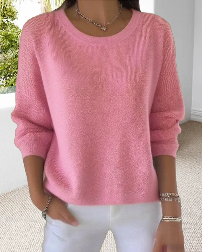 Solid Round Neck Drop Shoulder Jumper