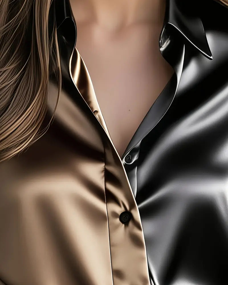 Fashionable Business Satin Color Block Shirt
