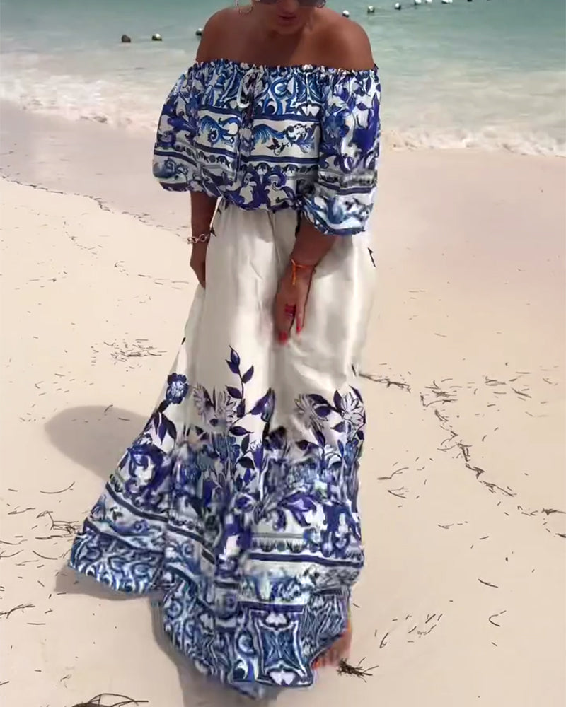 Off-Shoulder Printed Resort Dress