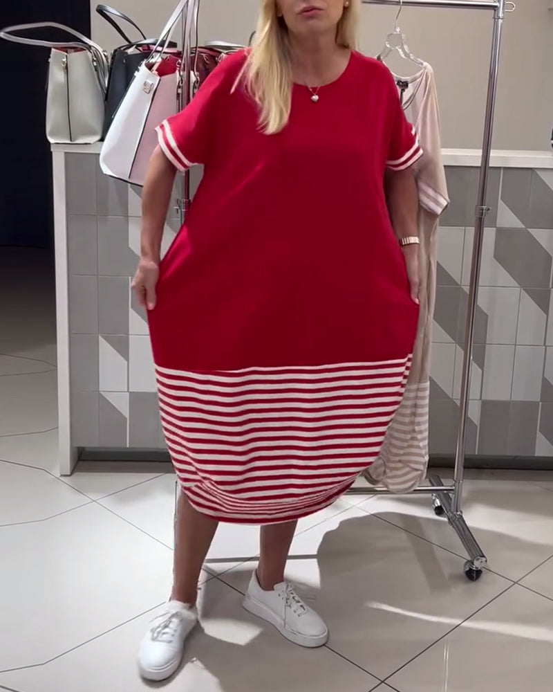 Contrast Stripe Short Sleeve Casual Dress