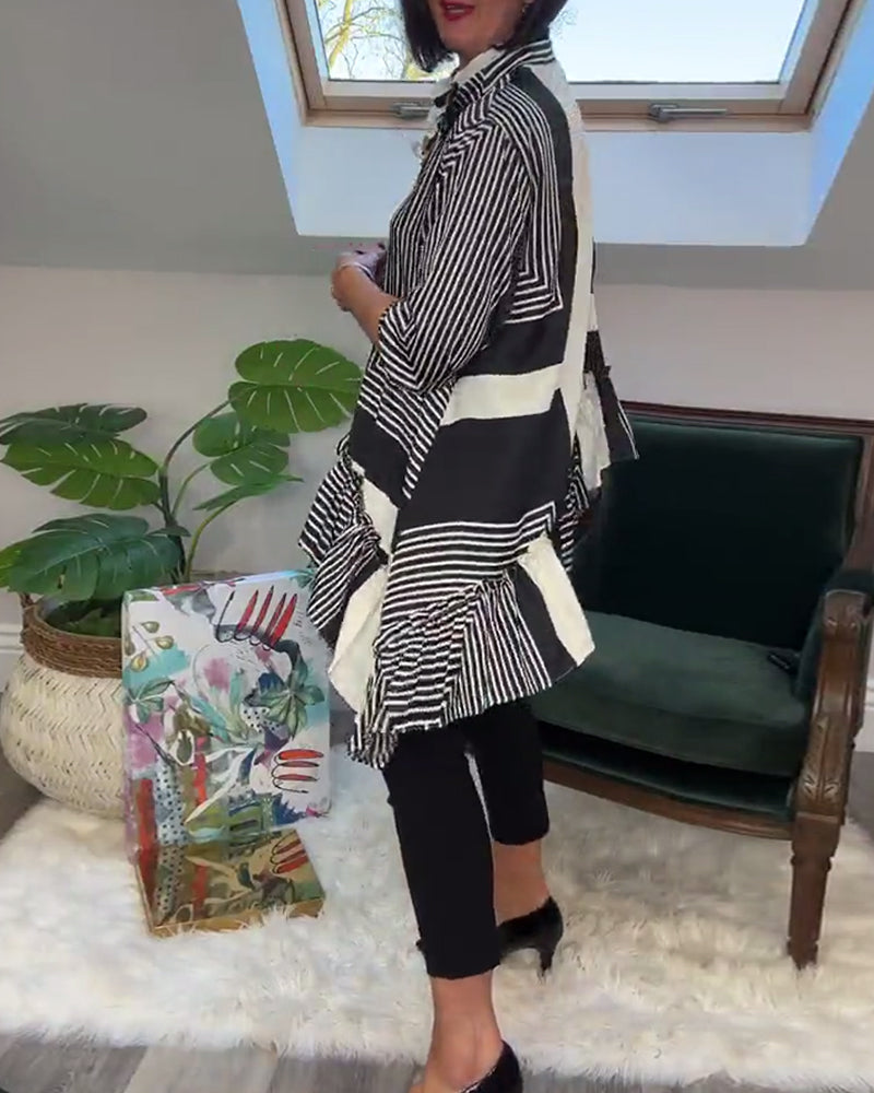 Fashion printed button irregular patchwork shirt