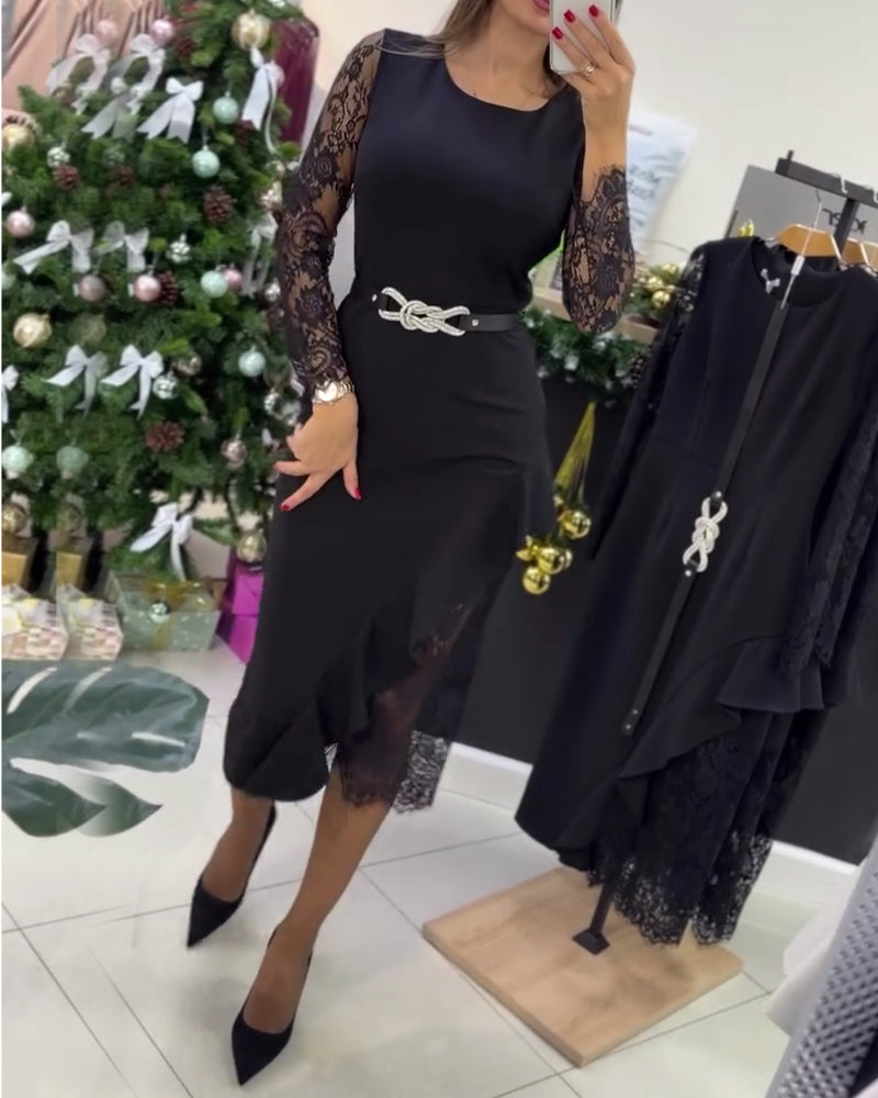 Lace Panels Slim Fit Lotus Hem Mermaid Dress