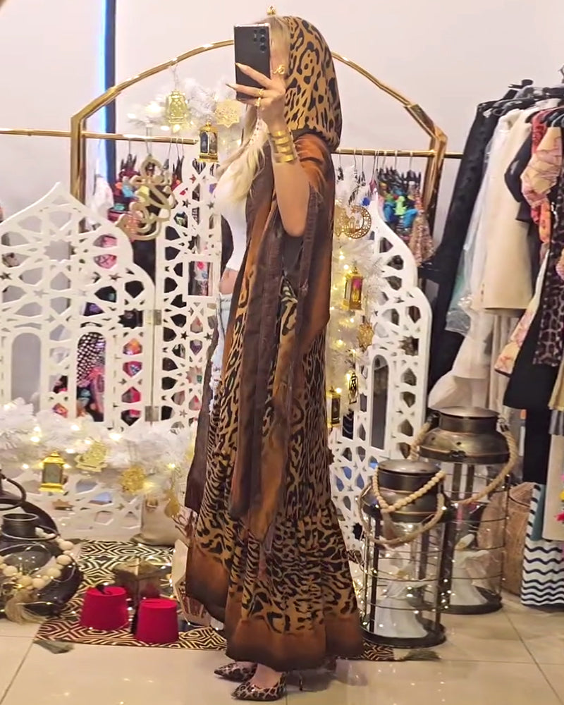 Batwing Sleeve Leopard Print Coat