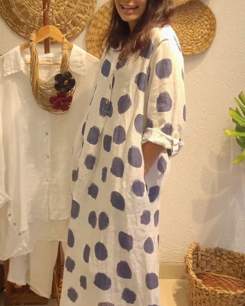 Casual Loose Long Sleeve Polka Dot Dress