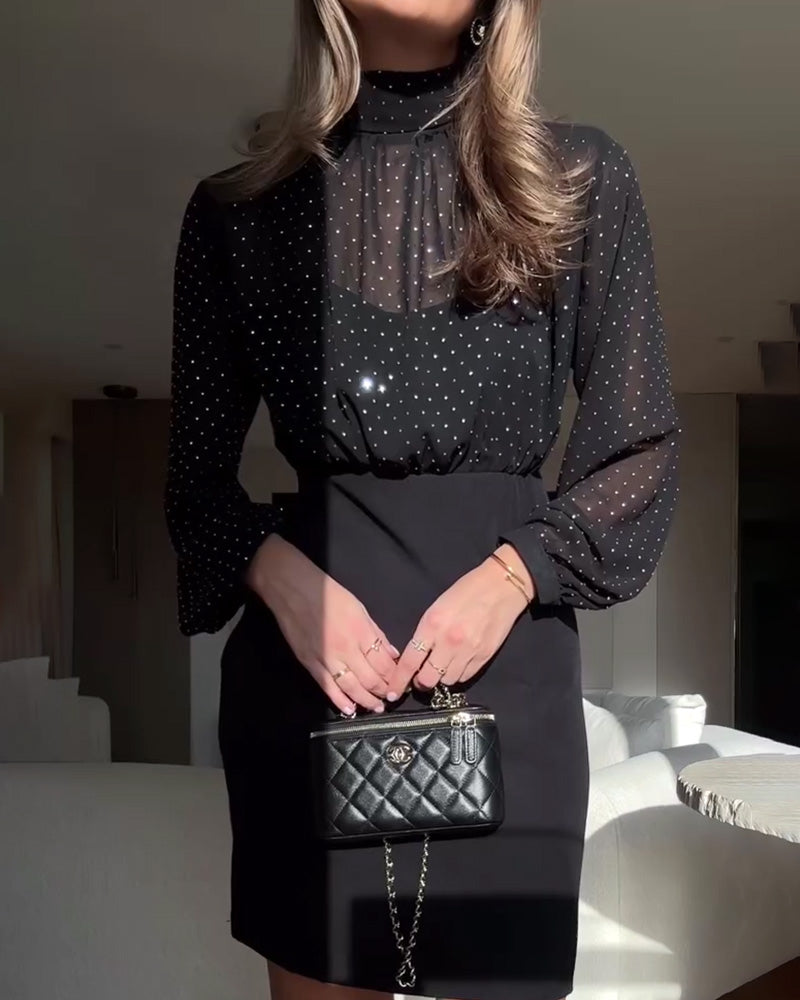 Elegant High-Neck Patchwork Dress