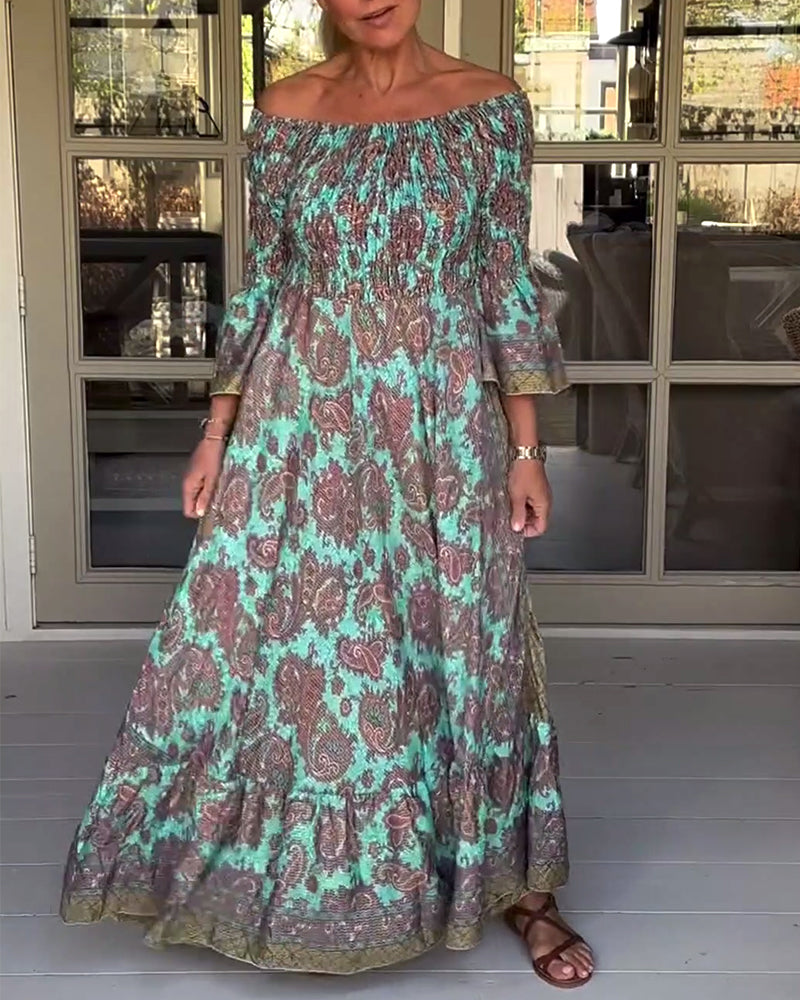 One shoulder casual retro print dress