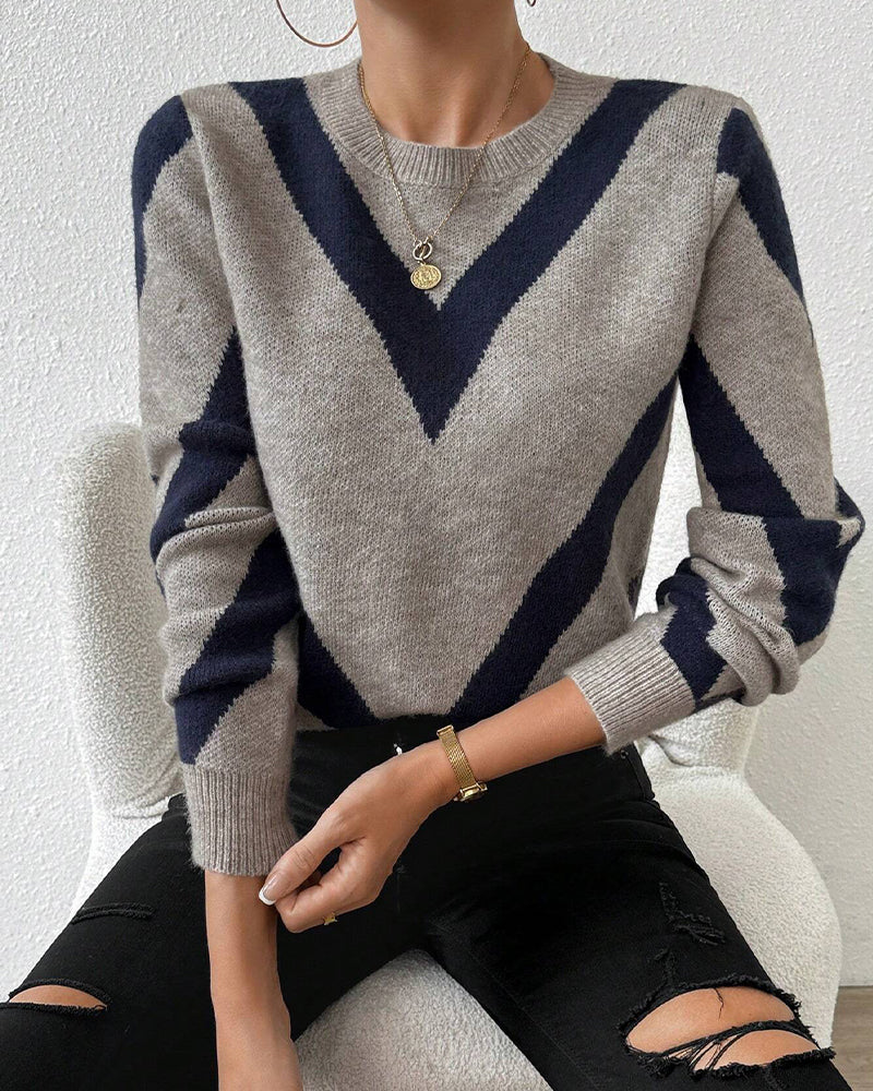 Geometric-Print Crew Neck Sweater