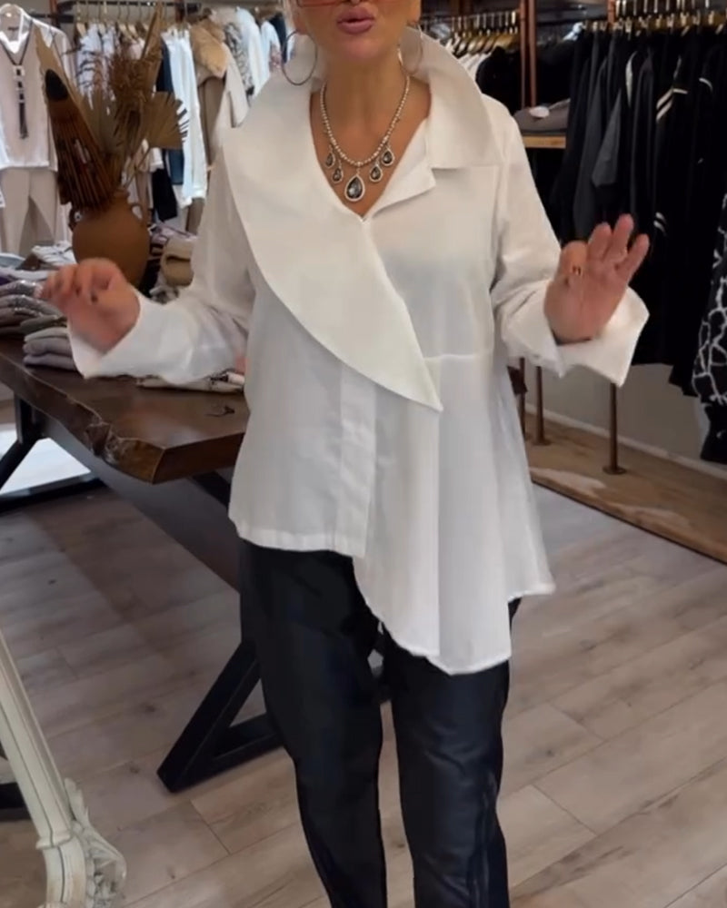 Irregular Lapel Solid Color Shirt