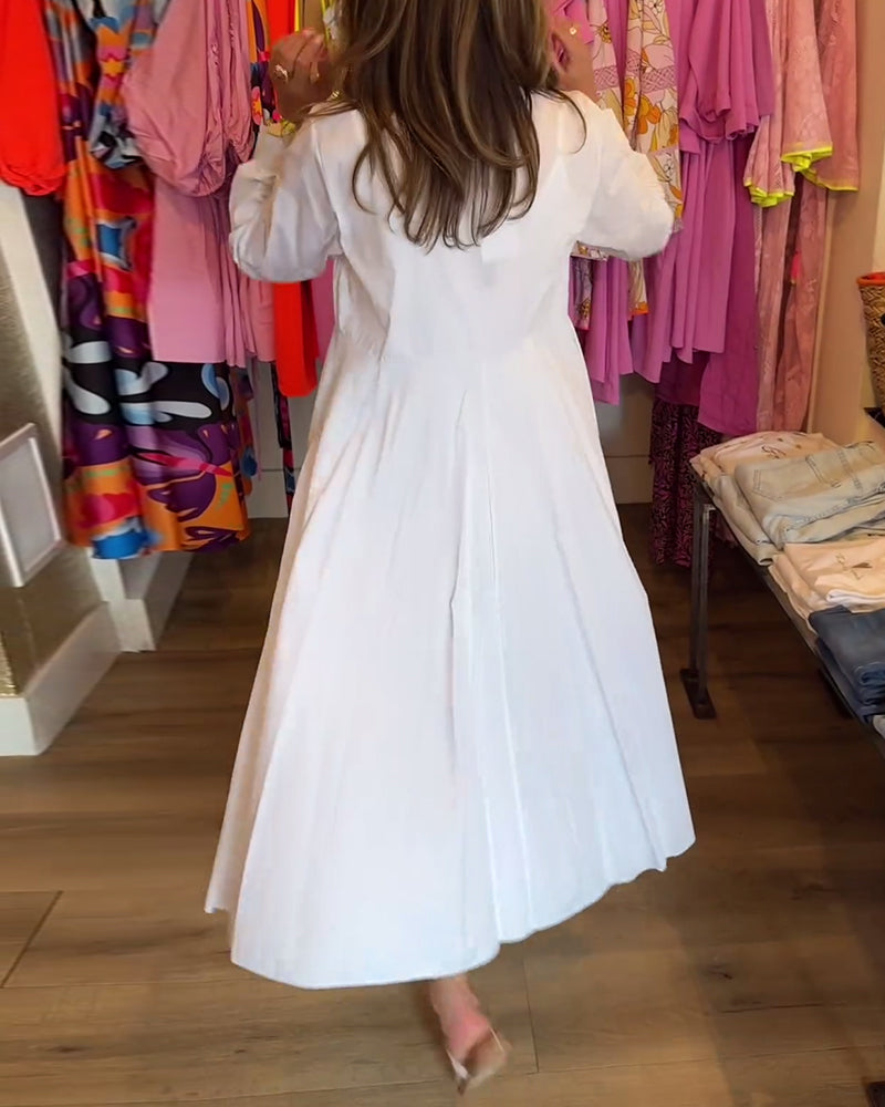 Solid color lapel casual dress