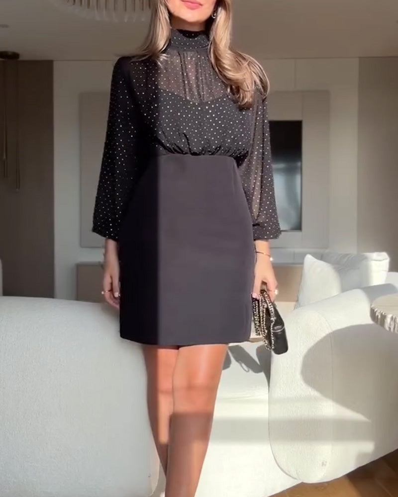 Elegant High-Neck Patchwork Dress