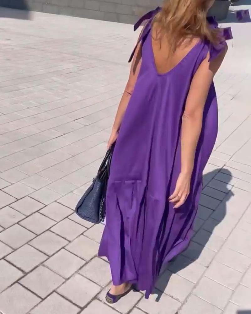 Solid color tie casual dress