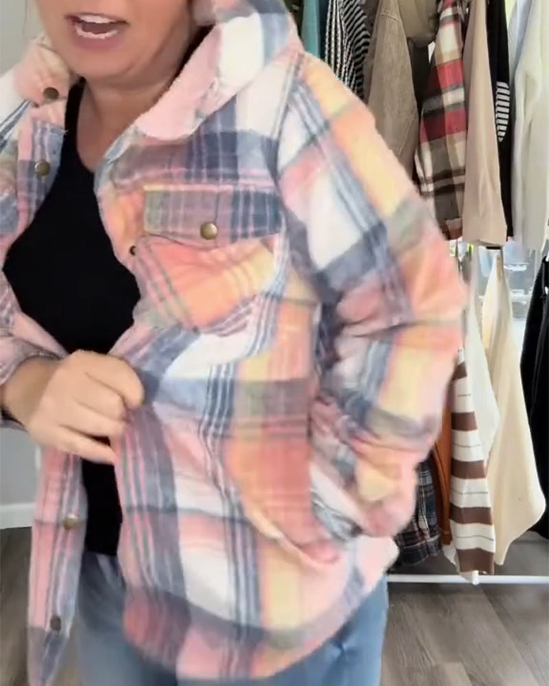 Plaid Hooded Woolen Coat