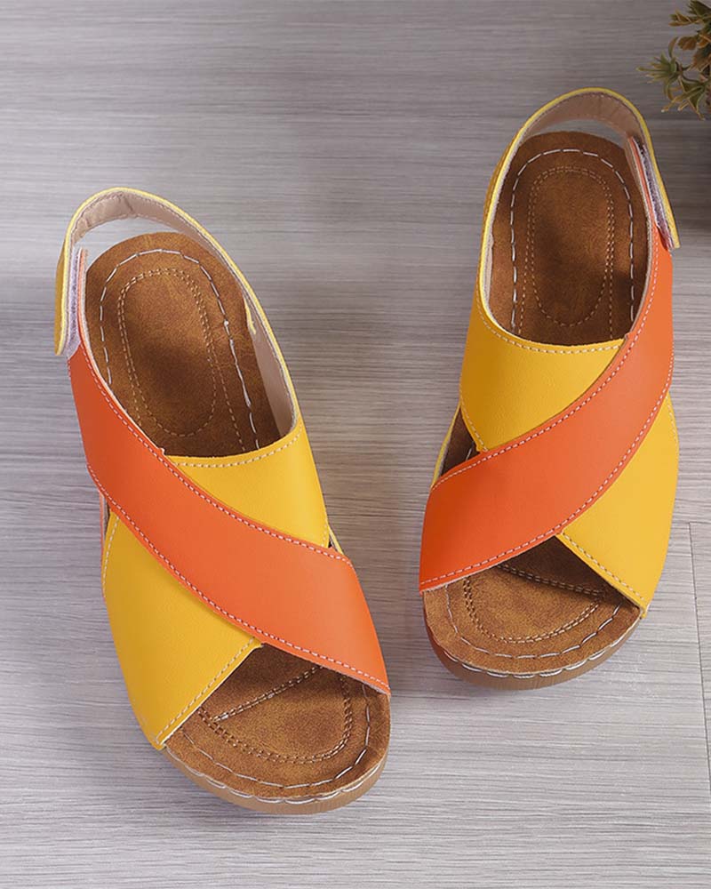 Colorblock Wedge Casual Sandal