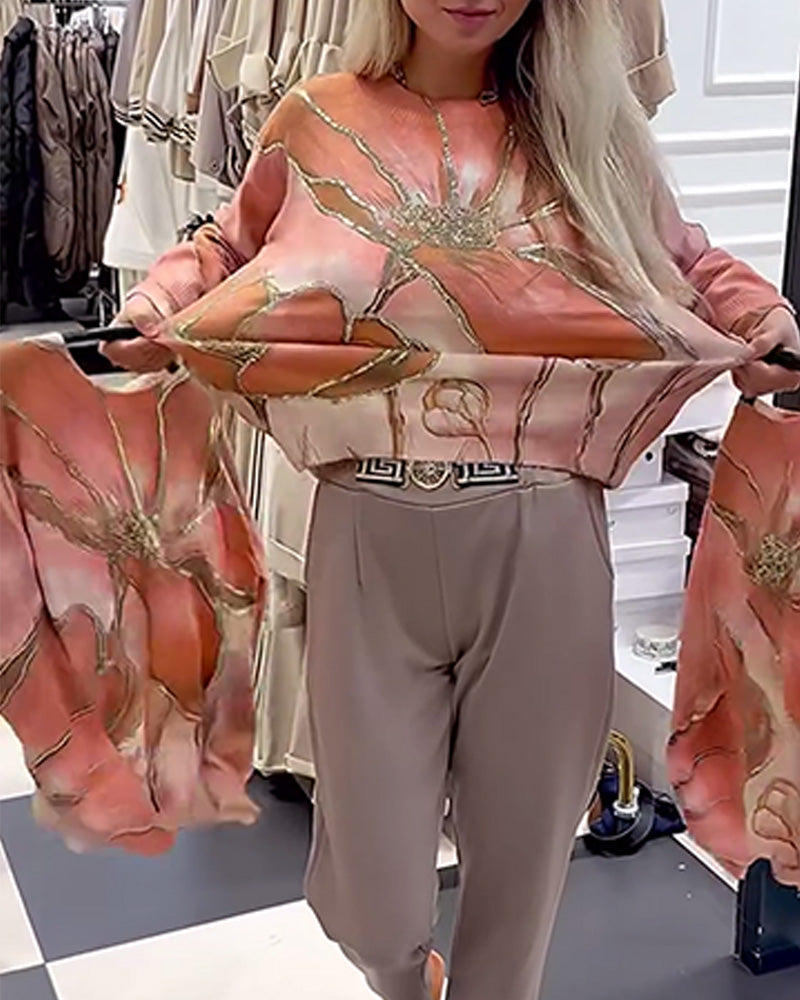 Crew Neck Printed Loose Jumper