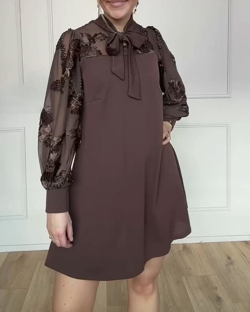 Long-Sleeved Tie-Up Bow Dress