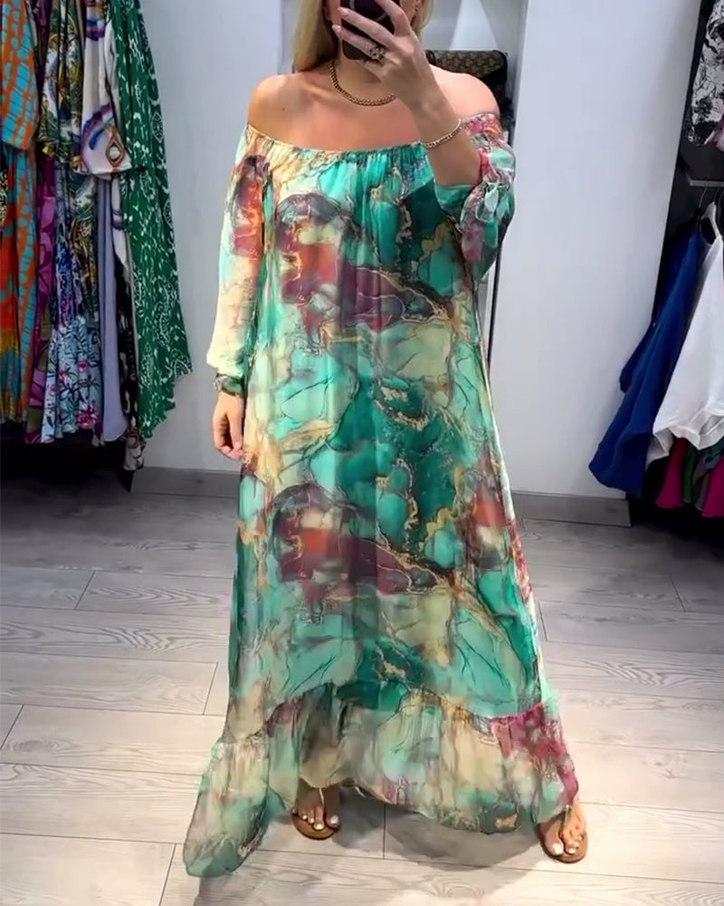 One shoulder ink print casual dress