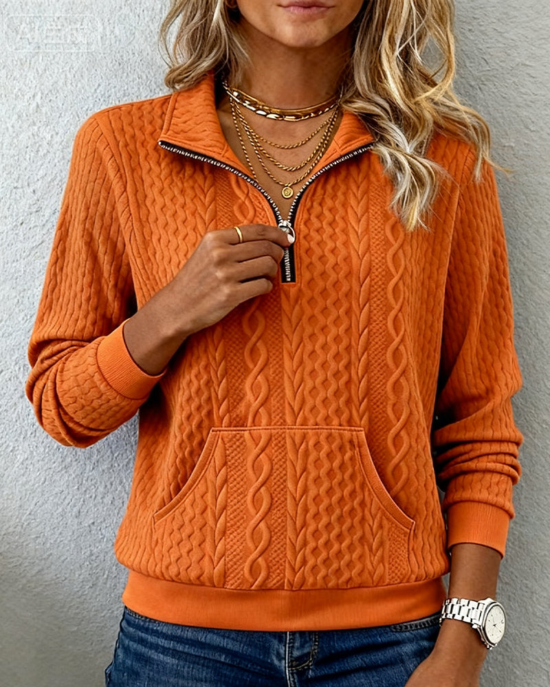 Half-Zip Jacquard Solid Color Sweatshirt