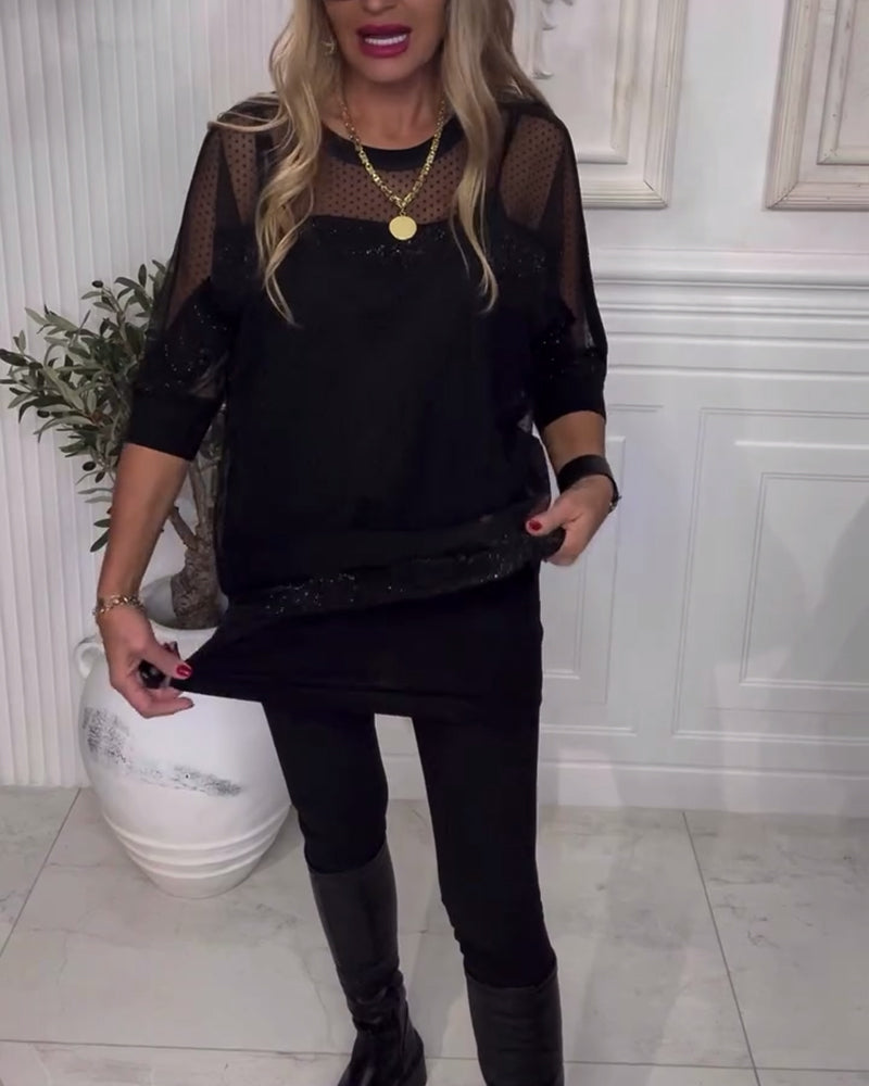 Mesh Long Sleeve Blouse