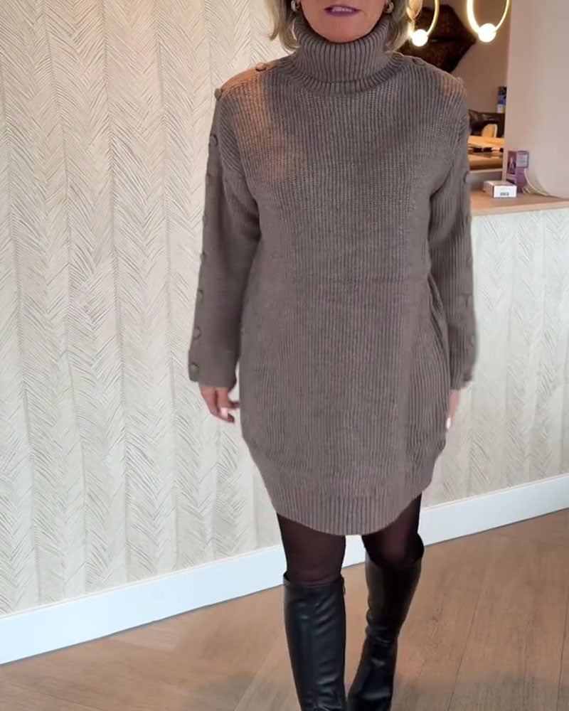 Fashionable Button-Design Sweater Dress