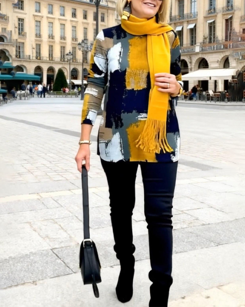 Fashionable Long-Sleeved Printed T-Shirt