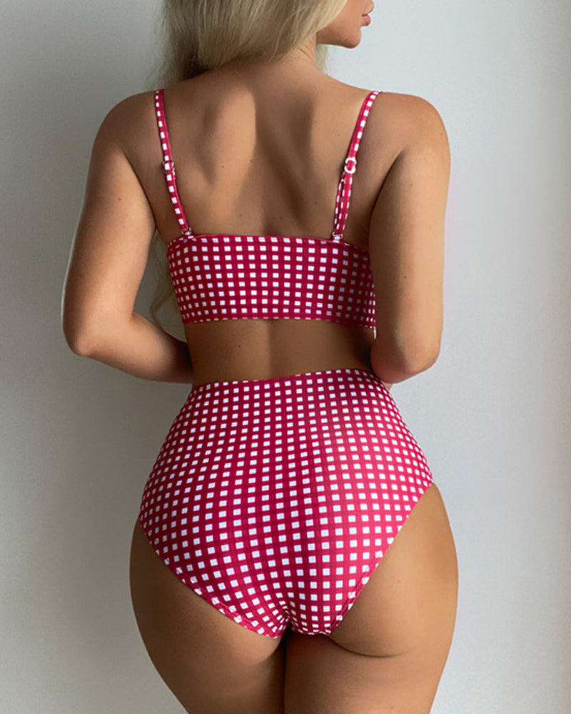 Plaid thin straps bikini