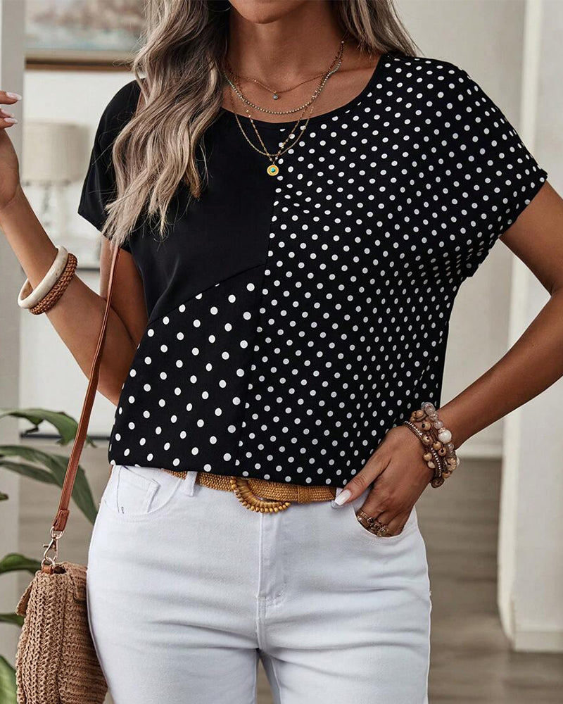 Round Neck Polka Dot Print T-Shirt