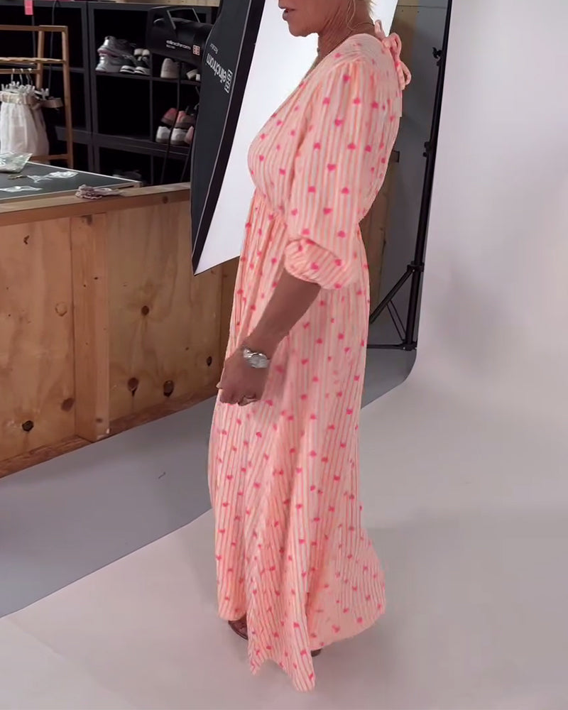Elegant V-Neck Heart Print Dress
