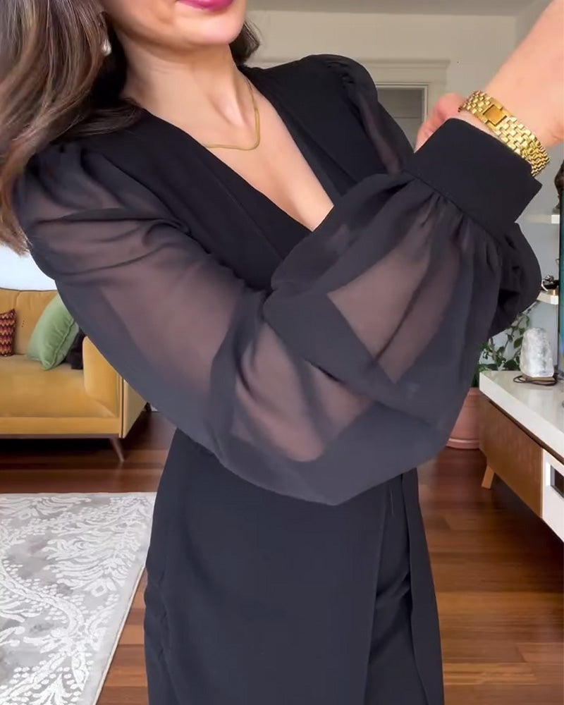 V-Neck Lantern Sleeve Slim Dress