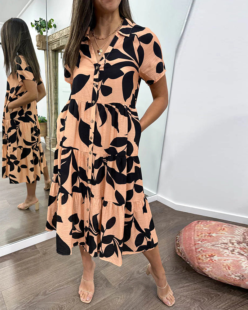 Pocket lapel printed dress