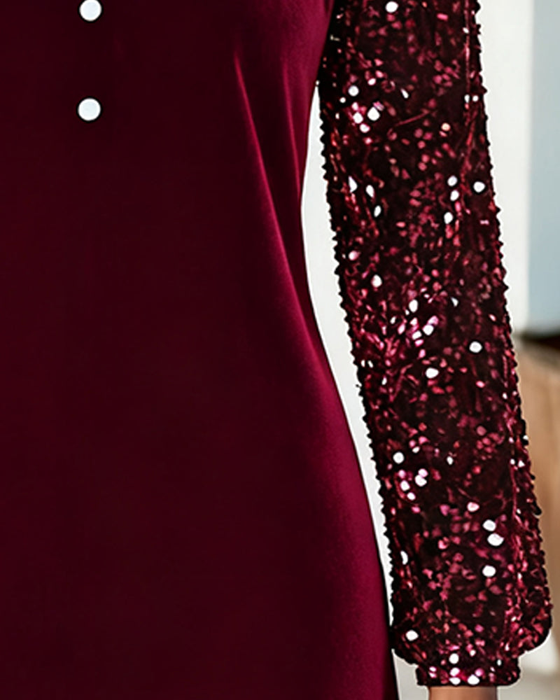 Sequined Velvet Patchwork Dress