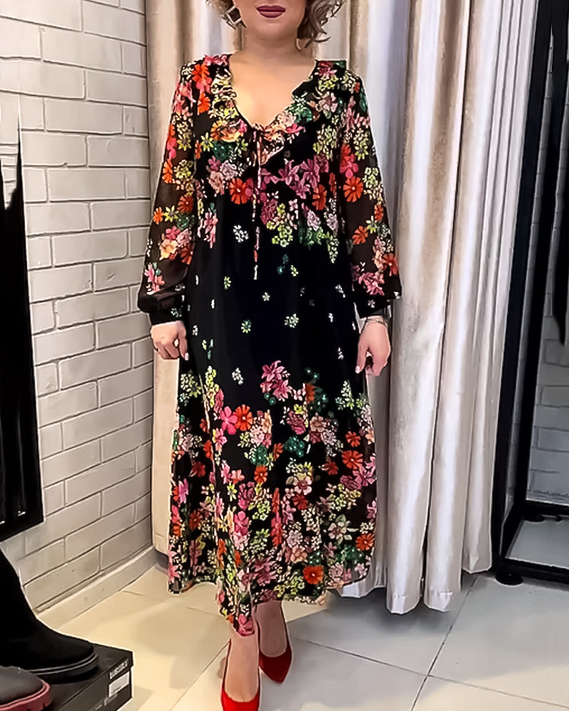 Floral print V-neck elegant dress
