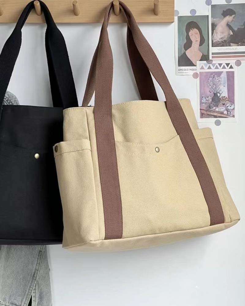 Large capacity canvas bag with double handles