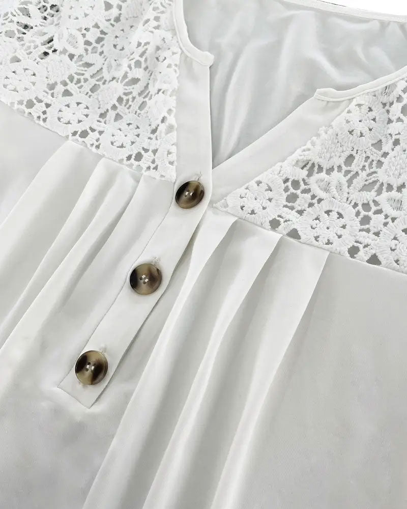 Hollow Lace Patchwork Pleated T-Shirt